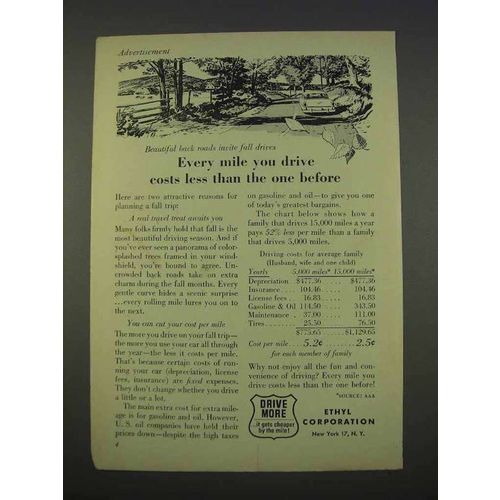 1955 Ethyl Gasoline Ad - Every Mile Costs Less
