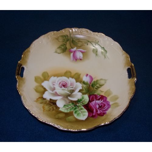 Lefton Brown Heritage Floral cake plate 113 113FL roses good condition