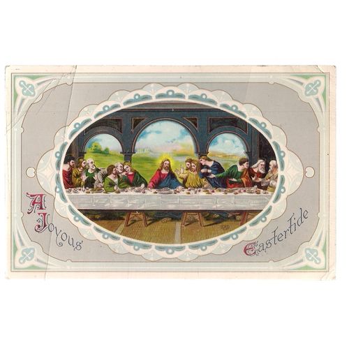 A JOYOUS EASTERTIDE, used antique postcard by EAS 1913 postmark Last Supper /