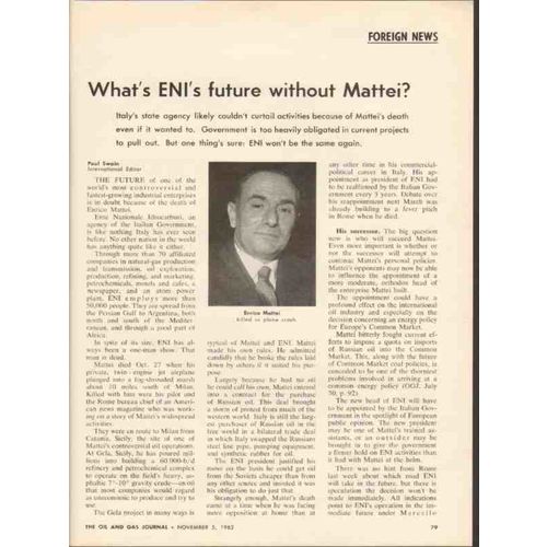 ENRICO MATTEI 1962 Ente Nazionale Idrocarburi death of vintage article