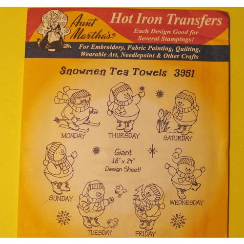 Aunt Martha's Iron Transfer 3951 Snowmen Tea Towels