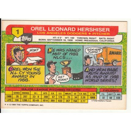 1989 Topps Big Orel Hershiser baseball card #1
