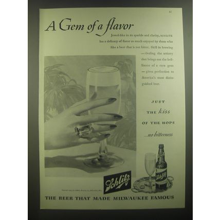 1945 Schlitz Beer Ad - A Gem of a flavor