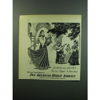 1949 Pan American World Airways Ad - Fly by Clipper to Barcelona