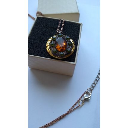 Green topaz and amber simulated gemstone necklace pendant 18 inches