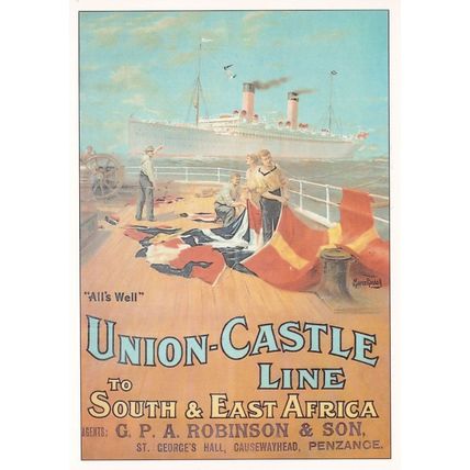 Union Castle Line Flags On Deck Poster Advertising Postcard