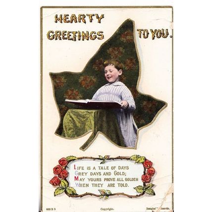 Christmas Hearty Greetings Church Altar Boy Page Singing Antique Hymnal Postcard
