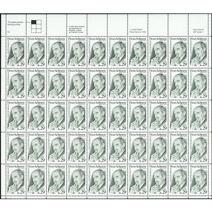 Dean Acheson Sheet of Fifty 29 Cent Postage Stamps Scott 2755