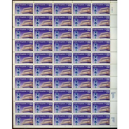 Public Hospitals Sheet of Fifty 22 Cent Postage Stamps Scott 2210