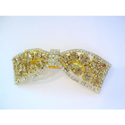 Bow shaped gold crystal hair barrette clip bridal clip bridal barrette