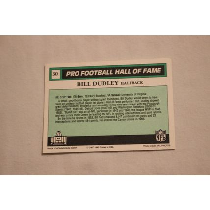 Bill Dudley 1990 Swell Pro Football Hall of Fame NO. 30