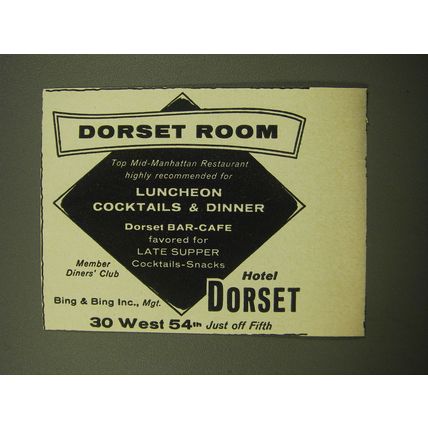 1959 Hotel Dorset Advertisement - Dorset Room