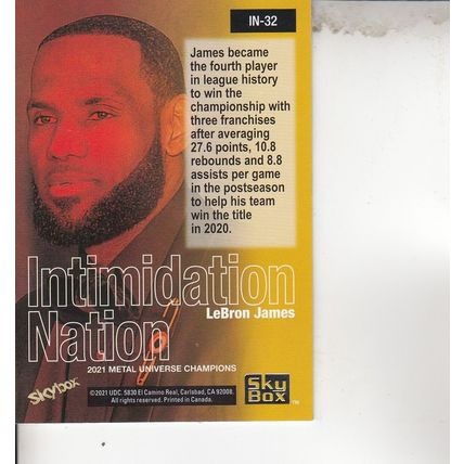 LeBRON JAMES 2021 AUTOGRAPH LOS ANGELES LAKERS HOF WORLD CHAMPION INTIMIDATION