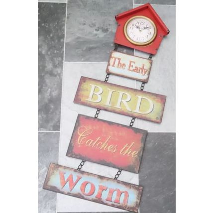 The Early Bird Wall Clock 70 CM Metal Shabby Chic Time Home Decor Gift