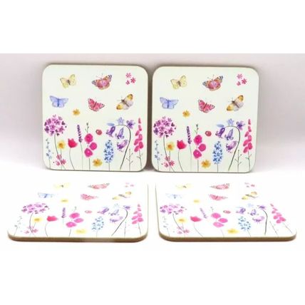 Butterfly Garden Coasters Lamianted Cork Set of 4 Gift Home Decor Drink Beverage