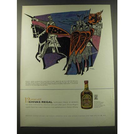 1960 Chivas Regal Scotch Ad - Woodcut of Robert the Bruce by Antonio Frasconi