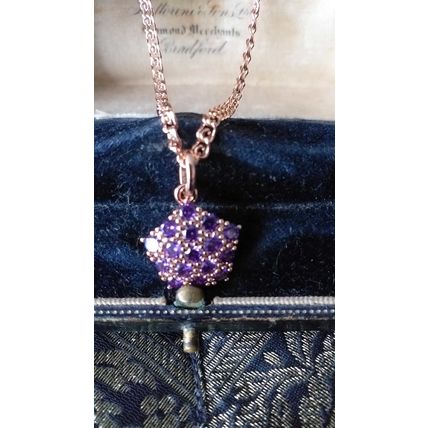 Vintage 1990-s 14 CT Rolled Gold Amethyst Pendant on Chain-Hallmarked 585 RG