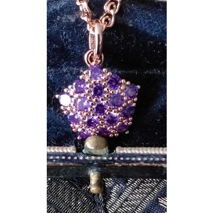 Vintage 1990-s 14 CT Rolled Gold Amethyst Pendant on Chain-Hallmarked 585 RG