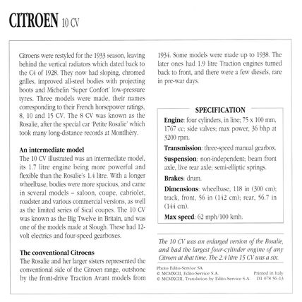 Collectors Club card. Classic Cars. Citroen 10CV