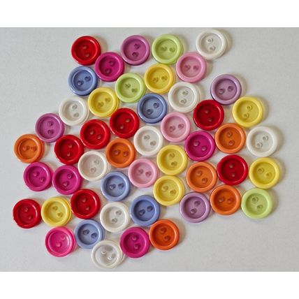 50 Transparent Effect Buttons in Assorted Colours Resin, Round Size 13mm