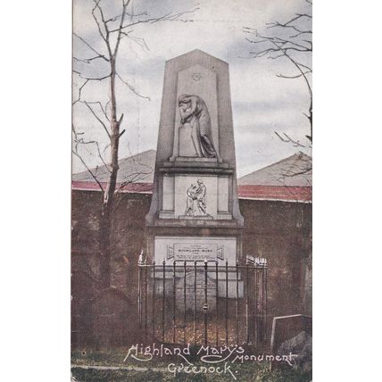 B585 GREENOCK - HIGHLAND MARYS MONUMENT . PRINTED POSTCARD