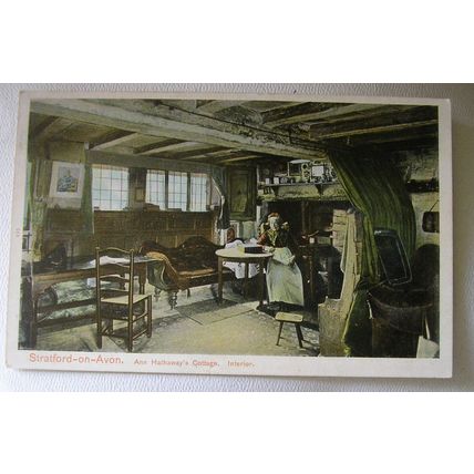 pre 1918 postcard Ann Hathaway's Cottage Interior