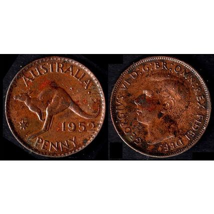 Australia One Penny 1952 Used Coin 1d Geo VI Kangaroo
