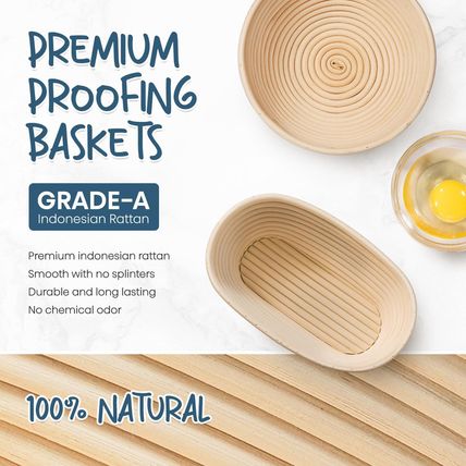 RORECAY Bread Banneton Proofing Basket Set, 9 Inch round & 10 Inch Oval Cane Sou