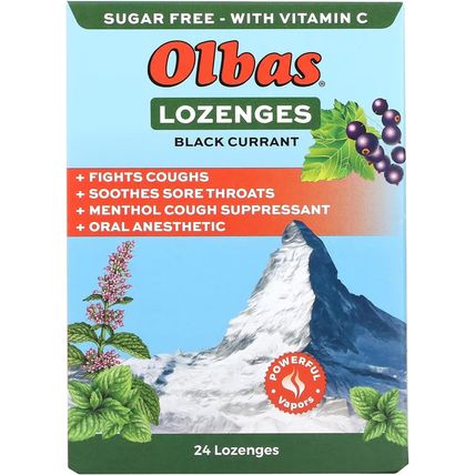 Olbas Maximum Strength Sugar Free Lozenges, Black Currant Flavor 24 Ea (Pack of