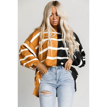 Stripe Oversized Contrast Printed Dropped Shoulder Top