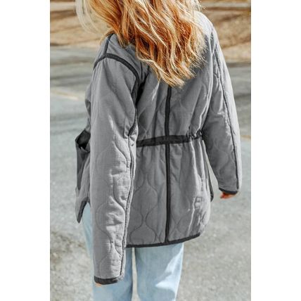 Gray Stitching Quilted Drawstring Jacket