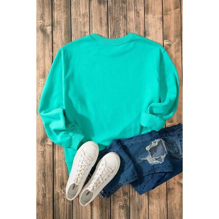 Aruba Blue Solid Fleece Lined Drop Shoulder Terry Sweatshirt