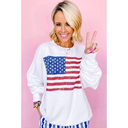 White American Flag Graphic Drop Shoulder Loose Sweatshirt