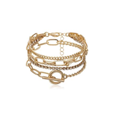 Gold Multi Layered Rhinestone Chain Bracelet Set