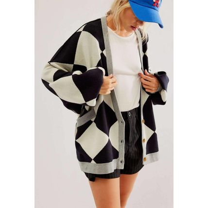 Black Colorblock Drop Shoulder Buttoned Loose Cardigan