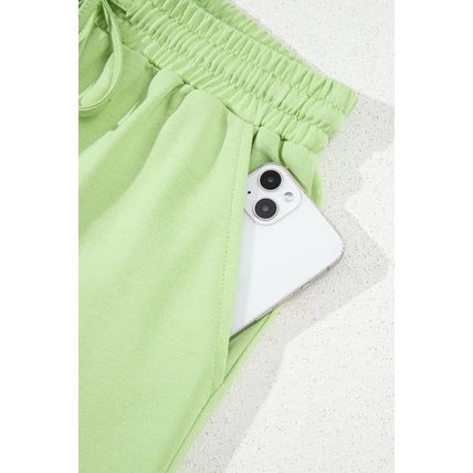 Meadow Mist Green Solid Loose V Neck Half Sleeve Tee and Shorts