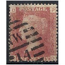 1858 SG43 1d Rd Plate 80 Good/Fine Used Check Letters "PD".