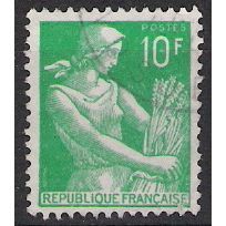 Mi 1227: 10 Fr. emerald green Definitive Stamp: Farmer's Wife with Sheaf