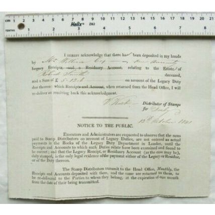 1841 receipt one annuity V. Kirk, Derby, Robert Smith