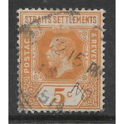 MALAYSIA ST SETTLEMENTS 1921 5c ORANGE SG 225 FINE USED
