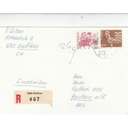 Switzerland Dietlikon-Konstanz Germany Registered Cover VGC
