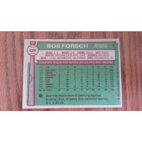 1976 Topps Card # 426 Bob Forsch Excellent (5) St Louis Cardinals