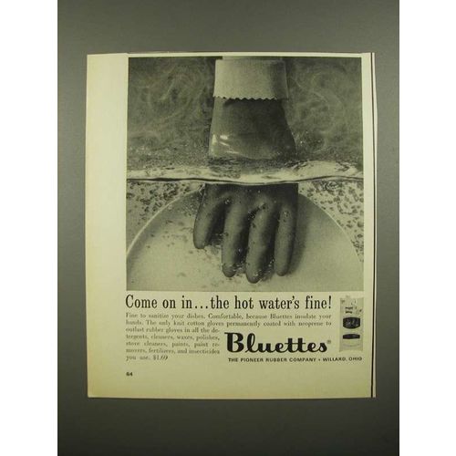 1964 Bluettes Gloves Ad - Come On In The Hot Water's Fine