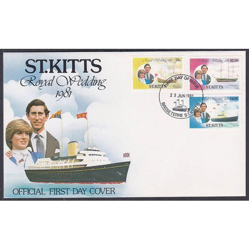 St. Kitts 1981 - Royal Wedding - 3 x Stamps on First Day Cover