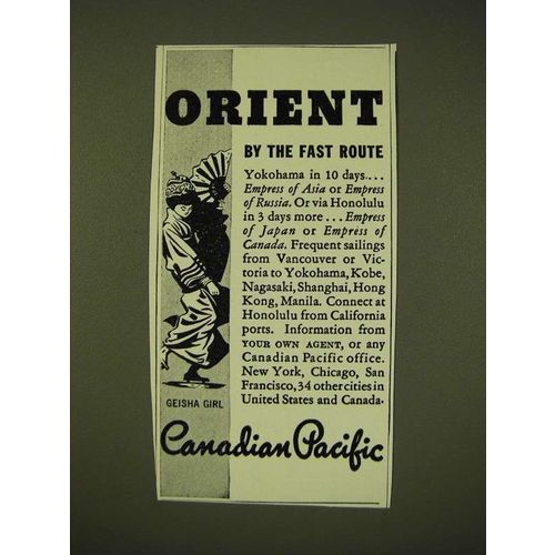 1935 Canadian Pacific Ad - Orient by the fast route
