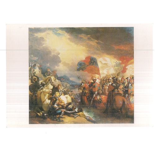EDWARD III CROSSING THE SOMME painting by Benjamin West unused postcard Queens =