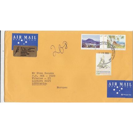 Australia 1993 Victoria-Vilnius Lithuania Air Mail Cover typed VGC
