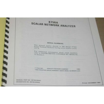 Hewlett Packard HP 8756A Scalar Network Analyzer service Technical repair Manual