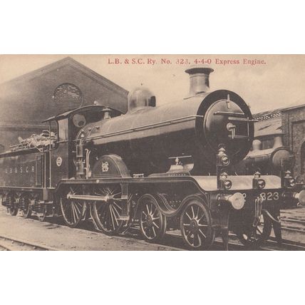 LB & SC No 323 4-4-0 Express Engine Train Antique Postcard