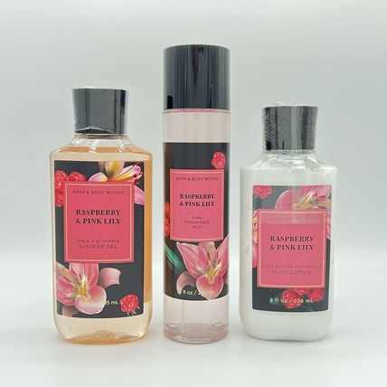 Bath & Body Works Raspberry & Pink Lily 3 Piece Set Lotion, Gel & Fragrance Mist